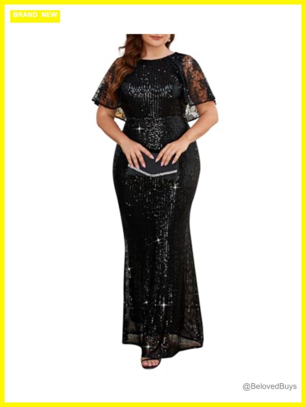 Plus Size Sequin Mesh Bodycon Formal Maxi Dress Evening Gown
